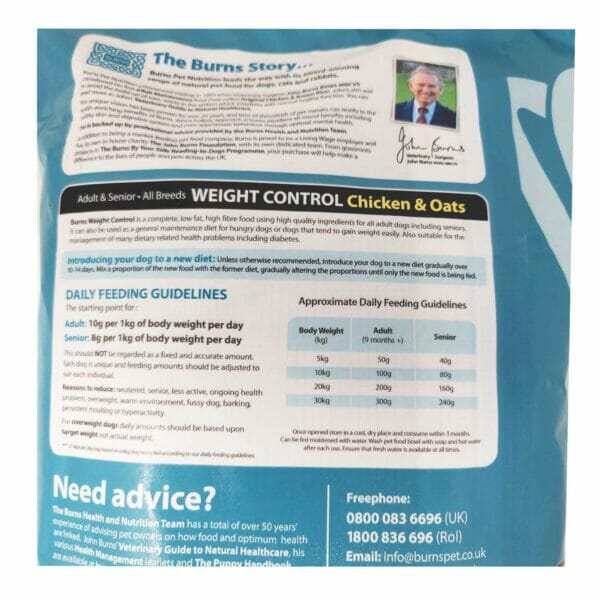 Burns Weight Control Adult & Senior Chicken & Oats Back Pack 2