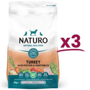 3 bags of Naturo 2kg Bags in Grain Free Turkey with Potato and Vegetables