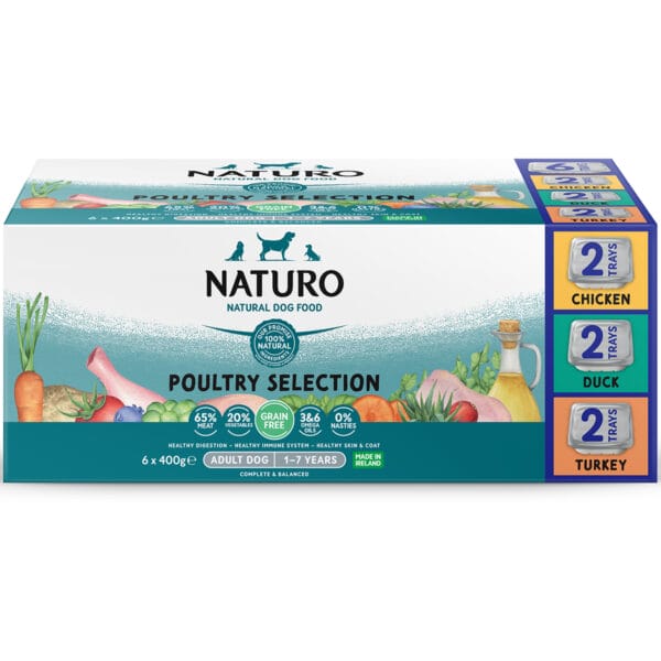 NATURO Grain Free Poultry Variety Pack Adult Wet Dog Food 6x400g front