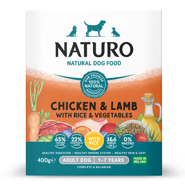 Naturo Chicken & Lamb with Rice 400g Tray front
