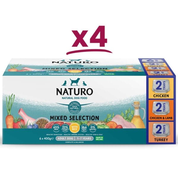 4 boxes of 6 trays of Naturo Mixed Selection in Chicken, Chicken and Lamb, and Turkey flavours