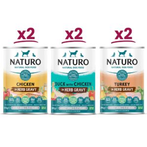 6 cans of Naturo Grain Free Poultry Selection in Herb Gravy Adult Wet Dog Food
