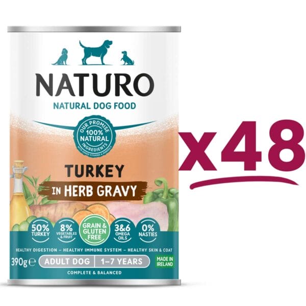 48 cans of Grain and Gluten Free Naturo Turkey in Herb Gravy 390g