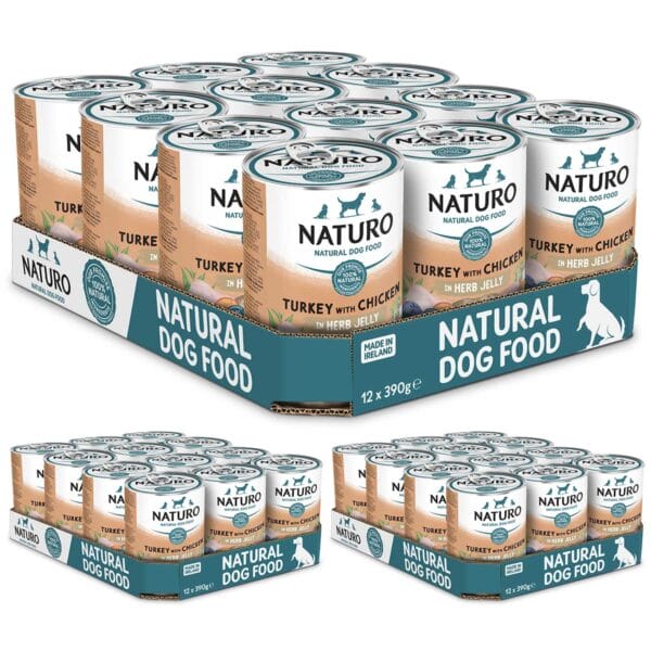 36 Cans of Naturo Turkey with Chicken in Herb Jelly 390g