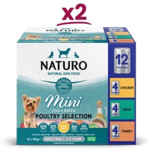2 boxes of Naturo Mini Small Breed Poultry Selection with Rice 150g 12 pouches