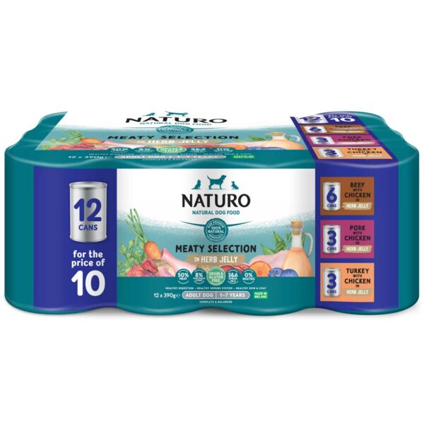 NATURO Adult Grain & Gluten Free Variety in Herb Jelly 12 for 10 - 12x390g - front pack