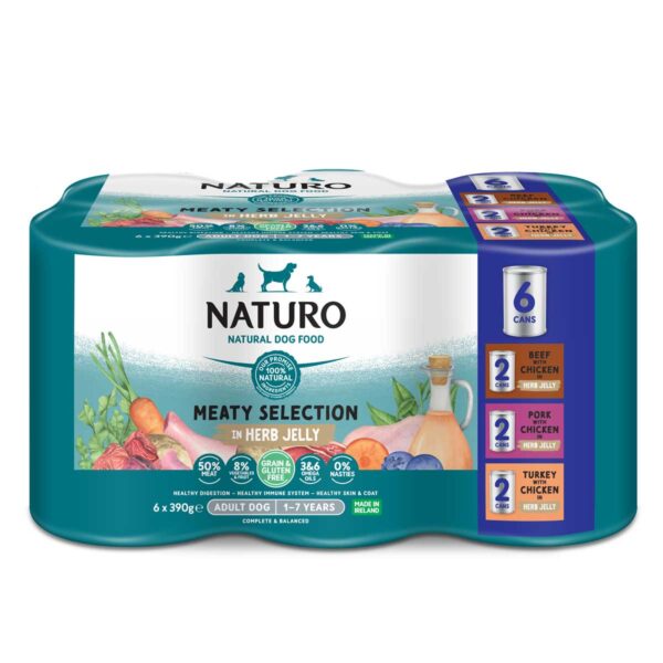 NATURO Grain & Gluten Free Meaty Selection in a Herb Jelly Adult Wet Dog Food 6x390g