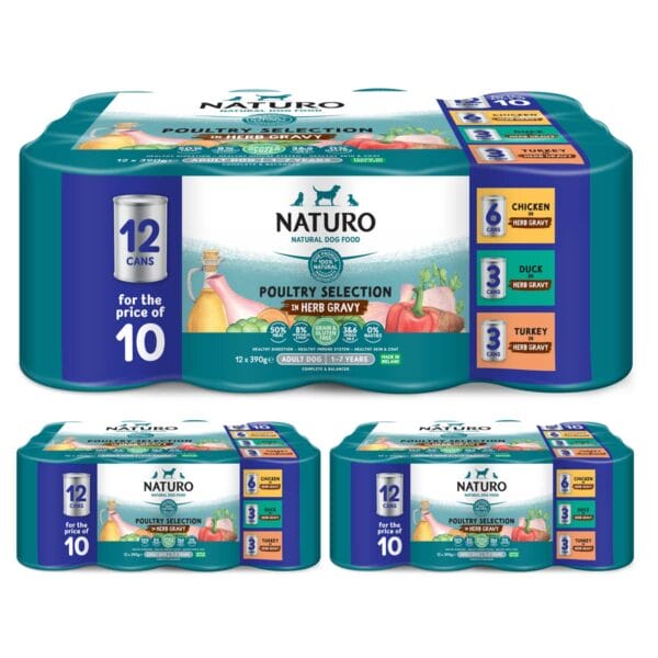 3 packs of Naturo Poultry Selection in Herb Gravy 12 cans for the price of 10