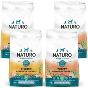 4 Naturo Grain Free and Chicken Free 2kg Packs: Turkey with Potato and Vegetables and Salmon with Potato and Vegetables flavor bundle