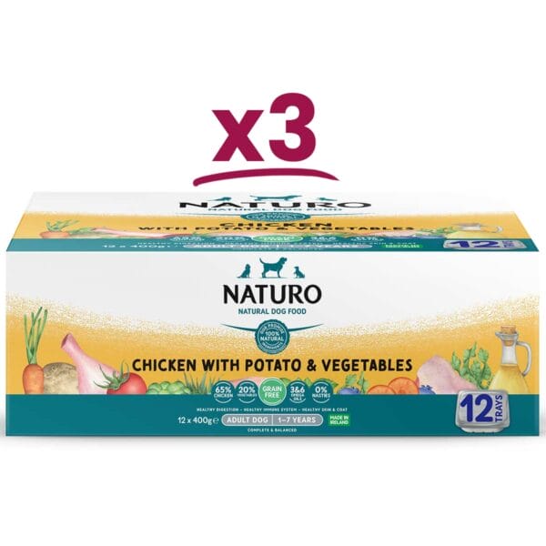 3 box of 12 trays of Naturo Grain Free Chicken with Potato and Vegetables 400g