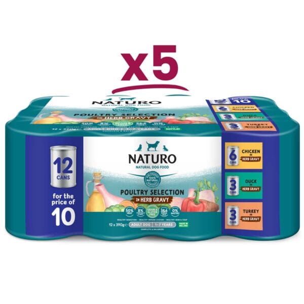 5 packs of Naturo Poultry Selection in Herb Gravy 12 cans for the price of 10