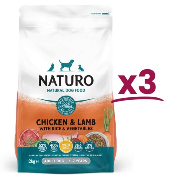 3 bags of Naturo 2kg Bags in Chicken and Lamb with Rice and Vegetables