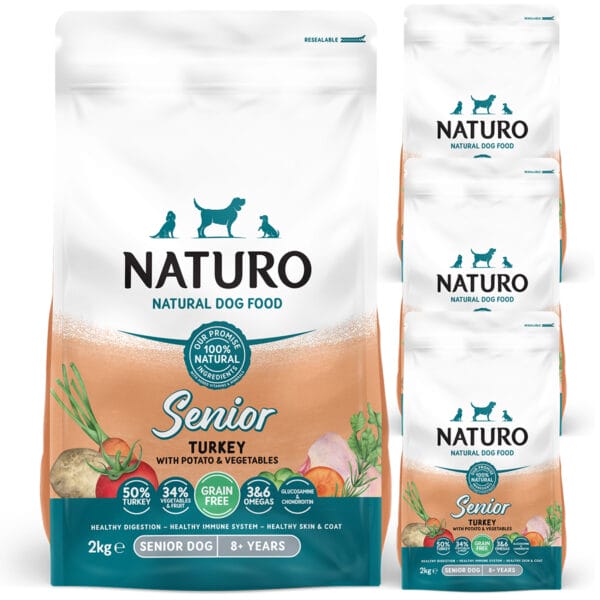 4 bags of Naturo Grain Free Senior Turkey with Potato and Vegetables