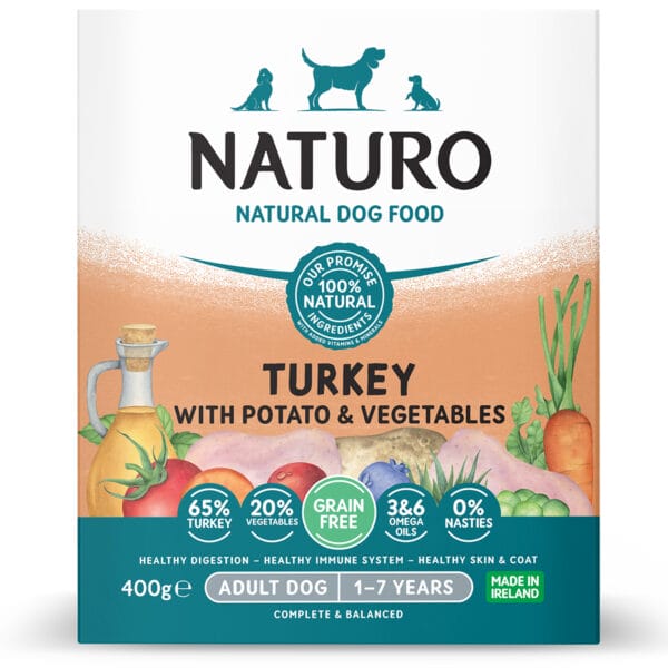 NATURO Grain Free Turkey with Potato & Veg Adult Dog Food 400g front pack