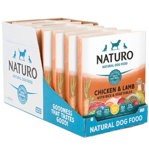 1 box of 7 trays of Naturo Chicken & Lamb with Rice Trays 400g