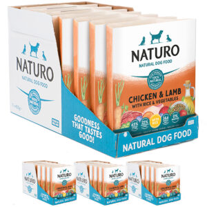 4 boxes of 7 trays of Naturo Chicken & Lamb with Rice Trays 400g
