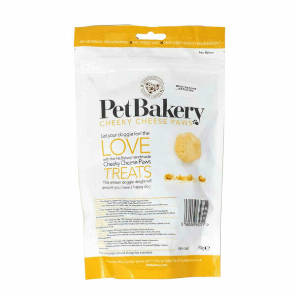 PET BAKERY Cheeky Cheese Paws Dog Treats 190g back pack