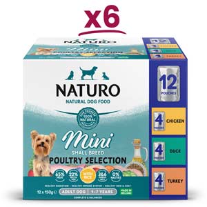 6 boxes of Naturo Mini Small Breed Poultry Selection with Rice 150g 12 pouches