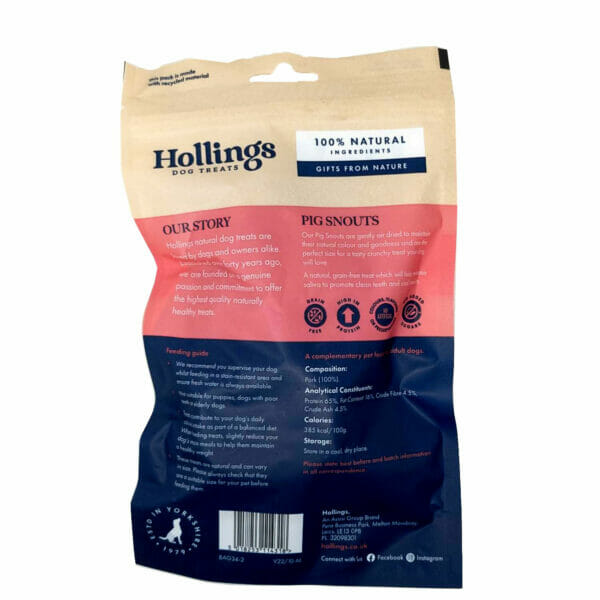 HOLLINGS Pig Snouts Dog Treats 120g back pack