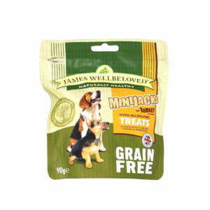 JAMES WELLBELOVED Minijacks Grain Free Turkey Dog Treats 90g front pack
