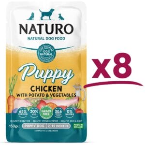 8 Pouches of Naturo Puppy Chicken with Rice and Vegetables