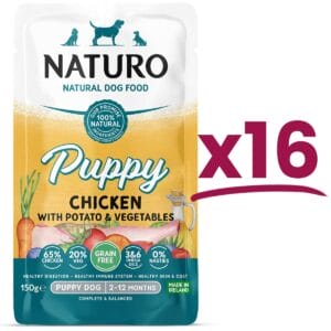 16 Pouches of Naturo Puppy Chicken with Rice and Vegetables