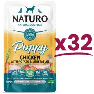 32 Pouches of Naturo Puppy Chicken with Rice and Vegetables