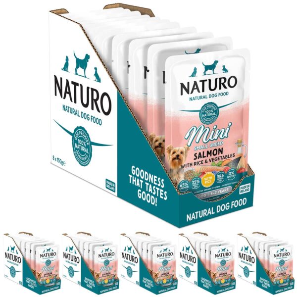 48 pouches of Naturo Mini Small Breed in Salmon with Rice and Vegetables 150g