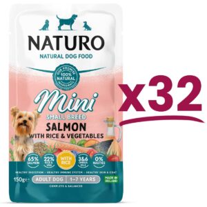32 Pouches of Naturo Mini Small Breed Salmon with Rice and Vegetables