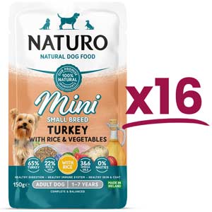 16 Pouches of Naturo Mini Small Breed Turkey with Rice and Vegetables