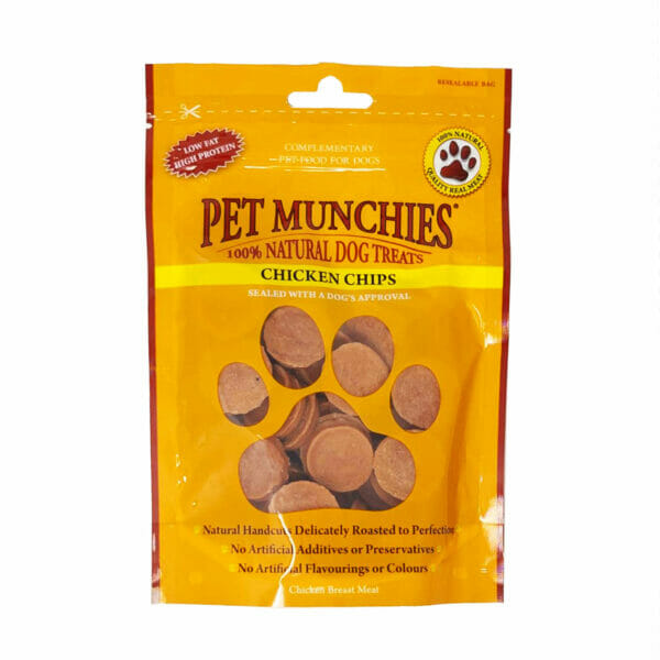 PET MUNCHIES 100% Natural Chicken Chips Dog Treats 100g front pack