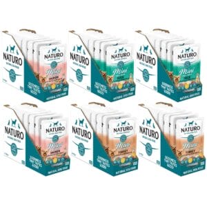 16 pouches each of Naturo Mini Duck, Salmon, and Turkey all with Rice 150g