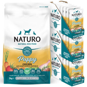 Bundle of NATURO Puppy Grain Free Chicken & Sweet Potato Dry Dog Food 2kg + Wet Food 24x150g