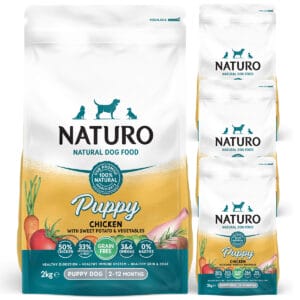 4 bags of Naturo 2kg Bags in Grain Free Puppy Chicken with Sweet Potato and Vegetables
