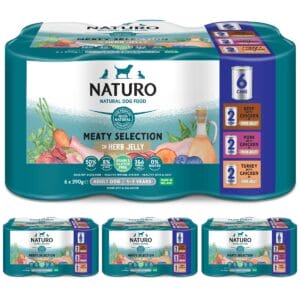 NATURO Grain & Gluten Free Meaty Selection in Herb Jelly Four packs each containing 6x390g cans
