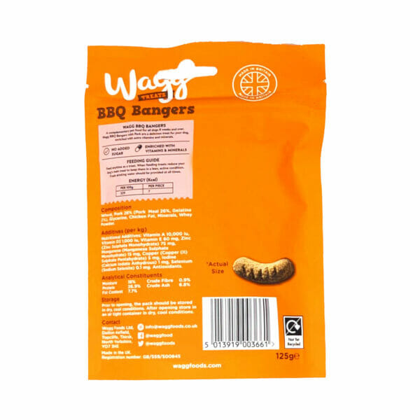 Wagg Mini Bangers BBQ Bangers with Pork Sausage Dog Treat 125g back pack