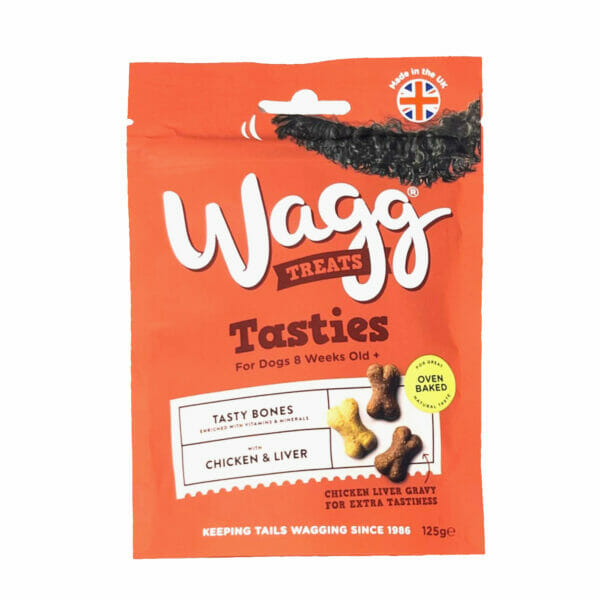 Wagg Tasty Bones Chicken & Liver Treats 125g front pack