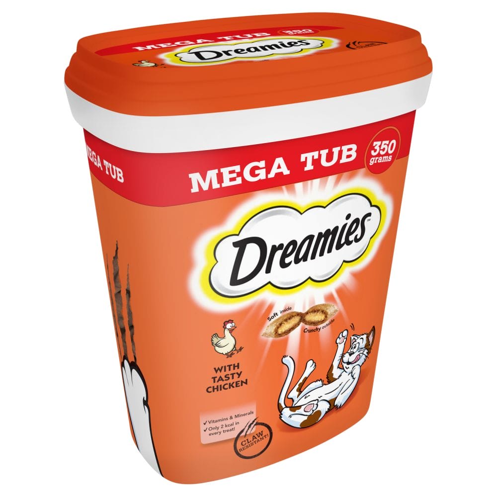 A 350g Tub of DREAMIES Mega Pack Chicken Adult Cat Treat