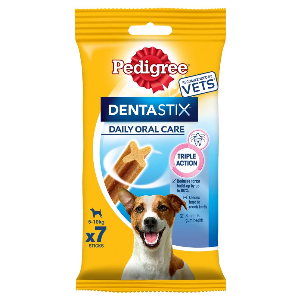 A 7-stick pack of PEDIGREE DentaStix Daily Small Dog Dental Treats