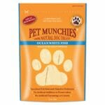 A 100g pouch of PET MUNCHIES Ocean White Fish Dog Treat