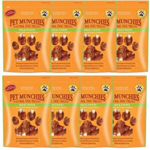 8 pouches of PET MUNCHIES Duck Twists Dog Treats 80g