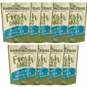 9 pouches of HARRINGTONS Fresh Bakes Puppy Nibbles Chicken with Yoghurt Dog Treats 100g
