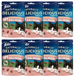 8 pouches of FELIX Naturally Delicious Salmon & Spinach Cat Treats 50g
