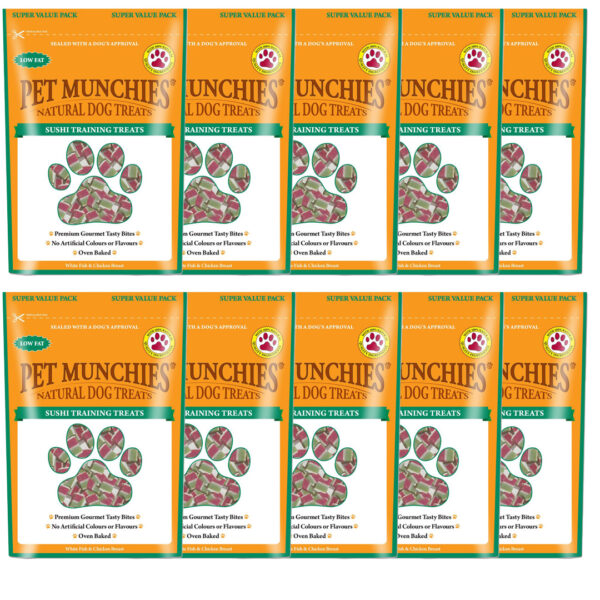 8 pouches of PET MUNCHIES 100% Natural Sushi Dog Training Treats 150g