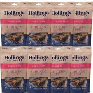 8 pouches of HOLLINGS Chicken Feet Dog Treats 100g