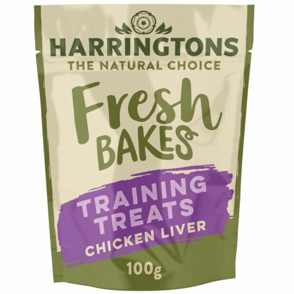 A 100g pouch of HARRINGTONS Fresh Bakes Chicken Liver Dog Training Treats