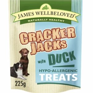 A 225g pouch of JAMES WELLBELOVED Crackerjacks Duck & Rice Dog Treats