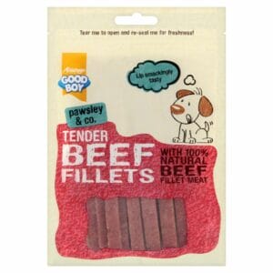 A 80g pouch of GOOD BOY Tender Beef Fillets Dog Treats