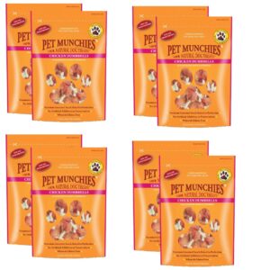 8 pouches of PET MUNCHIES 100% Natural Real Chicken & Rawhide Dumbbells Dog Treats 80g