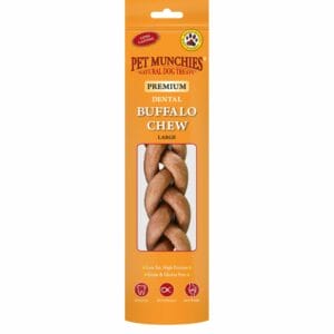 A 90g pouch of PET MUNCHIES Premium Buffalo Dog Dental Chew - Large